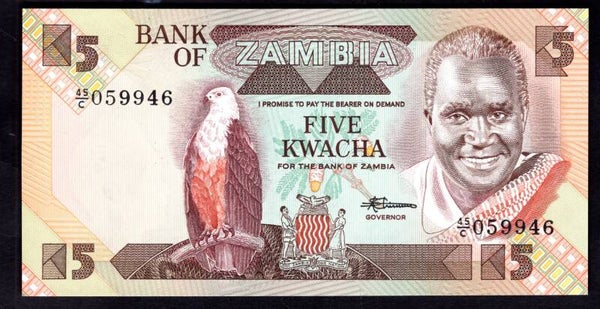 Zambia. Five Kwacha (1986-88). 45/C 059946. UNC.   DY19894