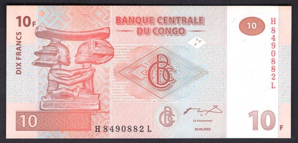 Congo. 10 Francs 2003 H8490882L. AU-UNC.   DY19895