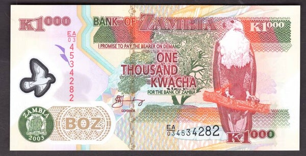 Zambia. 1,000 Kwacha 2003, EA/03 4534282. UNC.   DY19896