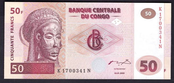 Congo. 50 Francs 2000 K1700341N.  AU-UNC.   DY19902
