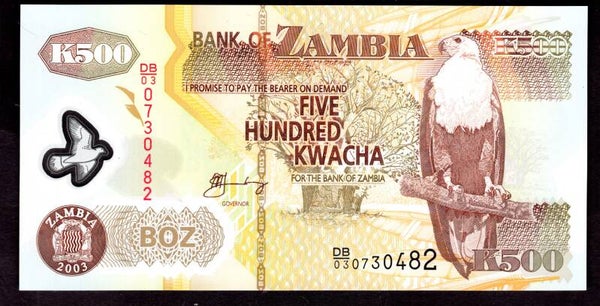 Zambia. 500 Kwacha 2003 DB/03 0730482 UNC.   DY19905