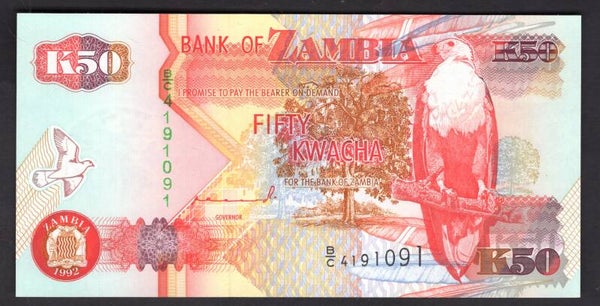 Zambia. 50 Kwacha 1992. B/C 4191091. UNC.    DY19907