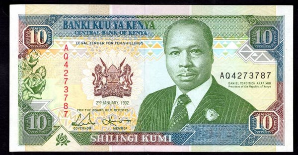 Kenya. 10 Shillings 1992  AQ4273787 VF-EF.   DY19924
