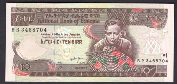 Ethiopia. 10 Birr 1992/2000 BR3468704 AU+.   DY19925