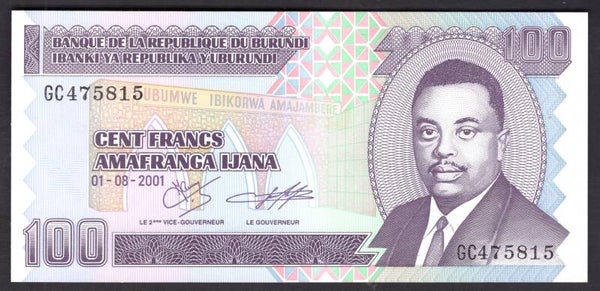 Burundi. 100 Francs 2001 GC475815. UNC.   DY19928