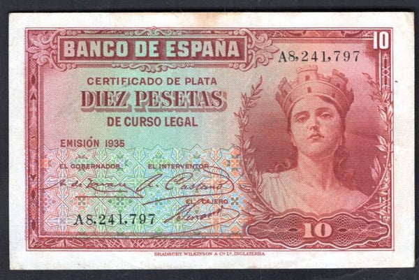 Spain. 10 Pesetas 1935 A8,241,797. GVF.   DY19930
