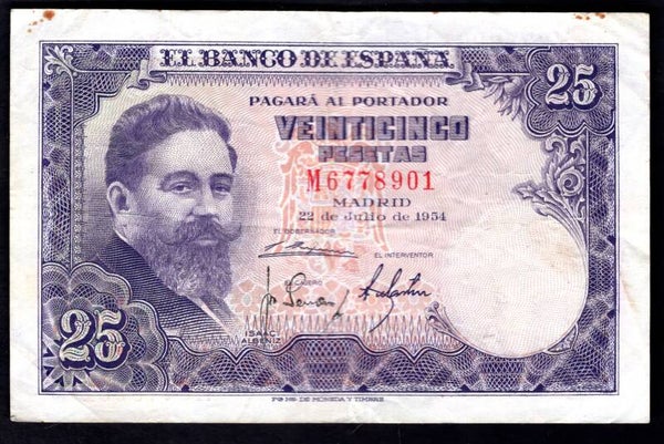 Spain. 25 Pesetas 1954 M6778901. Crisp GF.   DY19933