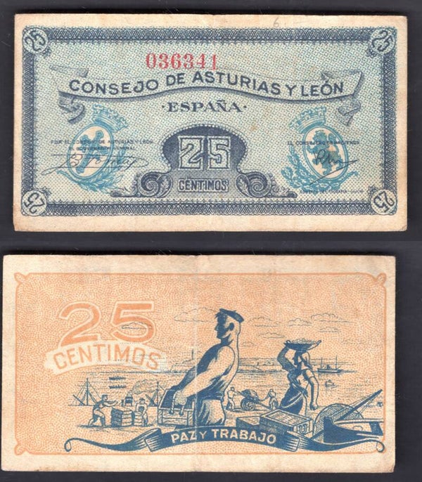 Spain. Asturia Y Leon. 25 Centimos (1936) 036341  VF.    dy19934