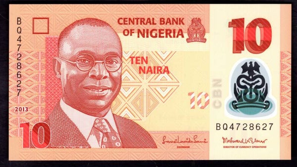 Nigeria. 10 Naira 2013  BQ4728627 UNC.   DY19974