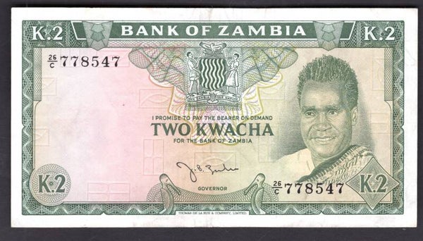 Zambia. Two Kwacha (1968) (WPM 6a). 26/C 778547 Crisp NVF.   DY20145