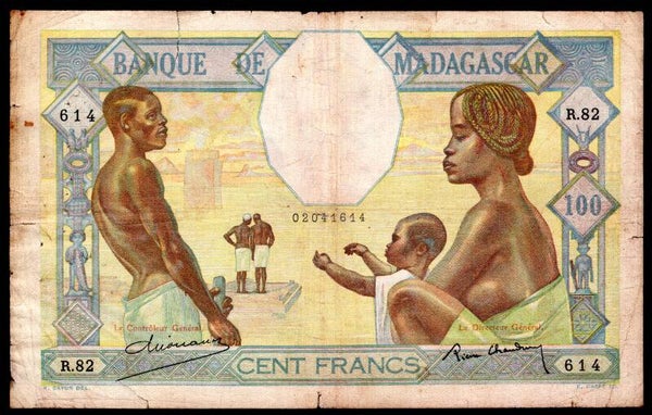 Madagascar. 100 Francs (1937) (WPM 40). 02041614 VG.   DY20151