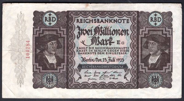 Germany. Two Millionen Mark 23-7-1923 (WPM 89a) 104284 GF+.  DY20161