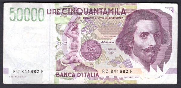 Italy. 50,000 Lire 1992 RC 841682 F Crisp GF+.   DY20165