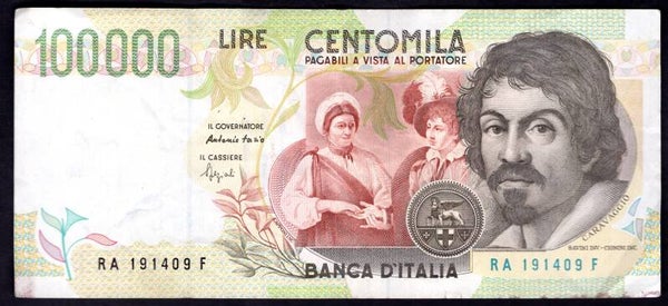 Italy. 100,000 Lire 1994 (WPM 117a). RA 191409 F. Crisp VF.   DY20166