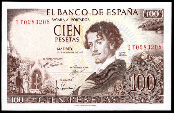 Spain. 100 Pesetas 1965 (WPM 150). 1T 0283208 AU.   DY20192