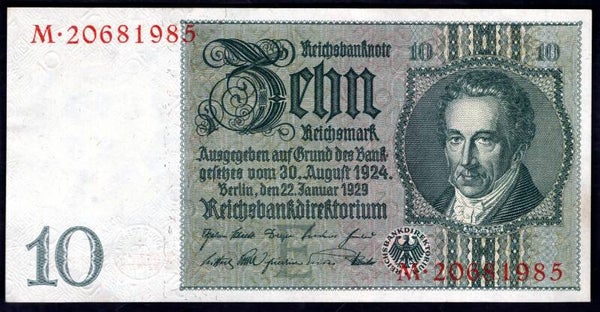 Germany. Ten Reichsmark 1929 (WPM 180a) M.20681985 EF.  DY20194