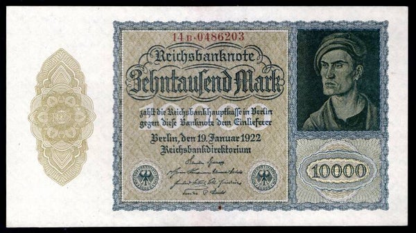 Germany. Small size 10,000 Mark (WPM 72) 14B.0486203 AU.   DY20201