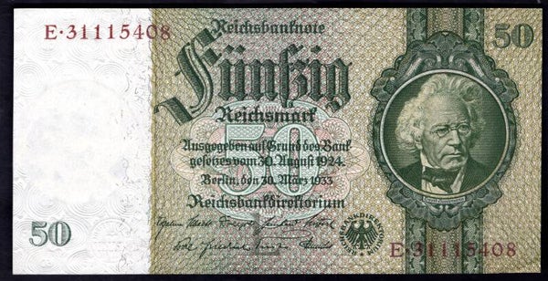 Germany. 50 Reichsmark 1933 (WPM 182a). E.31115408 AU.   DY20209