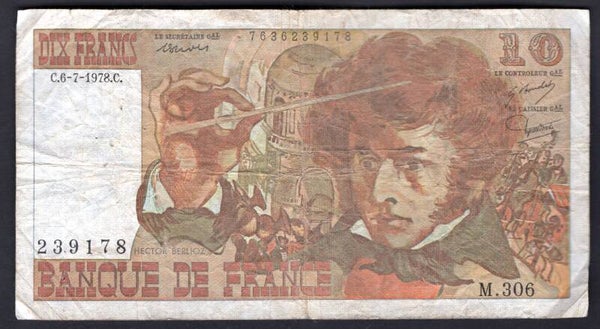 France. 10 Francs 6-7-1978 last date and alphabet 306. Good.   DY20218