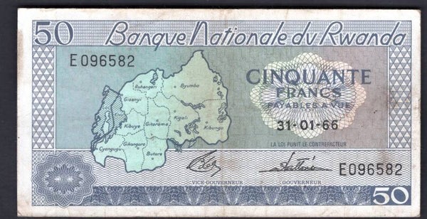 Rwanda. 20 Francs 31-01-66 E096582 (WPM 7a). Crisp VF.   DY20221