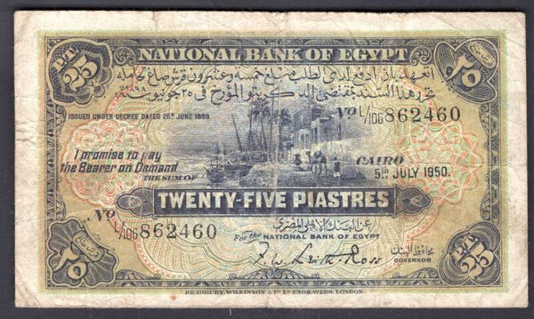 Egypt. 25 Piastres 5-7-1950 L/106 (WPM 10d). NF.   DY20262