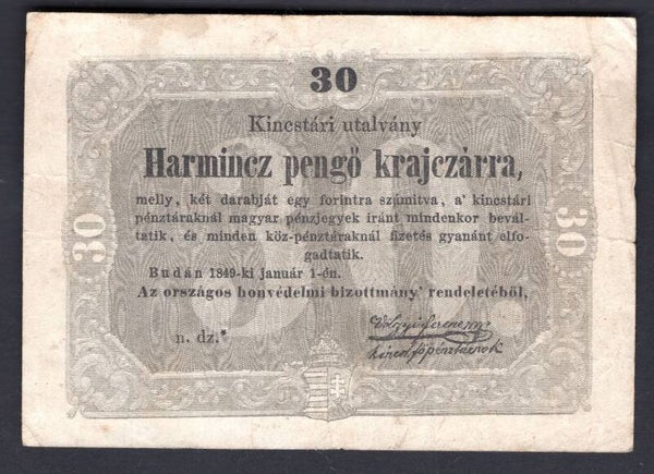 Hungary. 30 Pengo 1849 (WPM S122) Fine.     DY20324