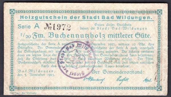Germany. Bad Wildungen. 1/20th FM 5-11-1923 A 1972 GF.   DY20355