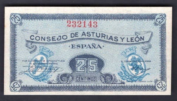 Spain. Asturias Y Leon. 25 Centimos (C.1936) 232143 AU+.   DY20370