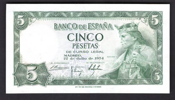 Spain. Five Pesetas 1954  I 3040821 GEF.   DY20378