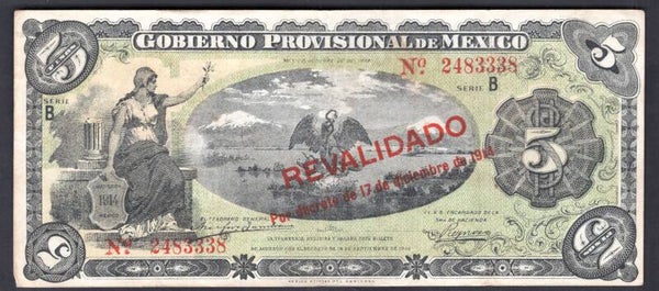 Mexico. Gobierno Provisional. Five Pesos 1914 (WPM S702b) B 2483338 Crisp VF.