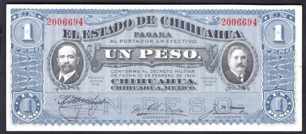 Mexico. Chihuahua. Peso June 1915 (WPM S530b) 2006694 GEF.  DY20386