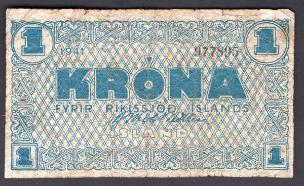 Iceland. Krona 1941 (1946-47) (WPM 32) 977895 Poor.   DY20391