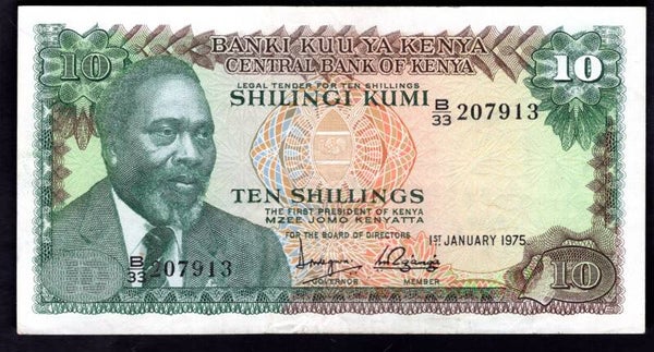 Kenya. Ten Shillings 1-1-1975 B/33 207913 Crisp NVF.   DY20405