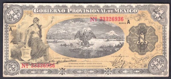 Mexico. Gobierno Provisional. Peso 1914 (WPM S1101a) A 33326936 Fine.   DY20406