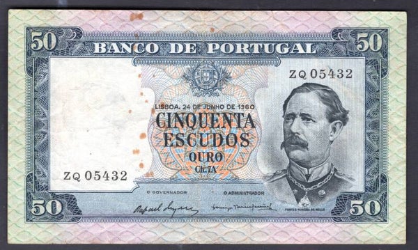 Portugal. 20 Escudos 24-6-1960 (WPM 163) ZQ 05432 Crisp GF+.   DY20417