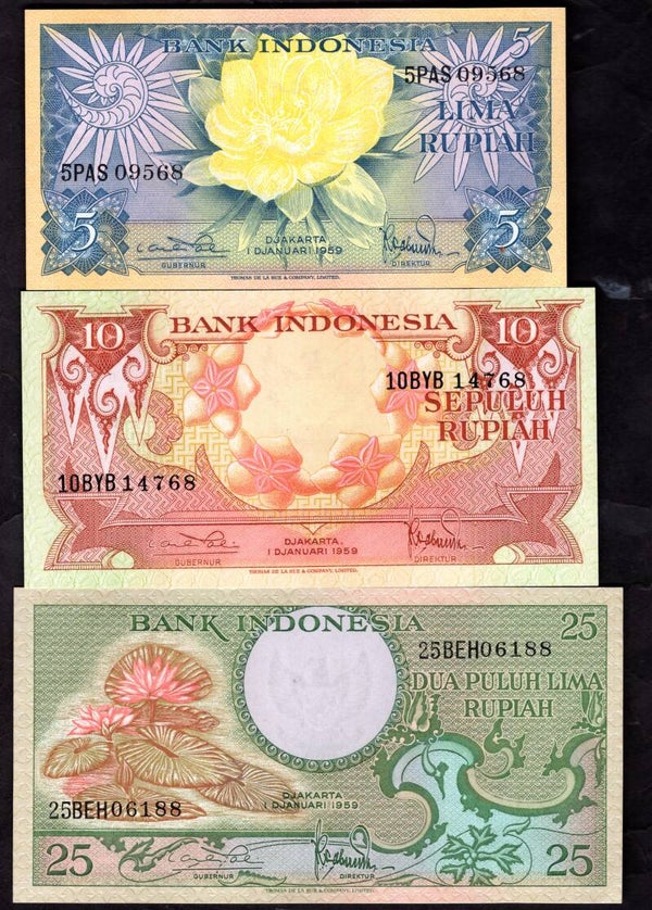 Indonesia. Five Banknotes 1959. Details Below.   DY20424