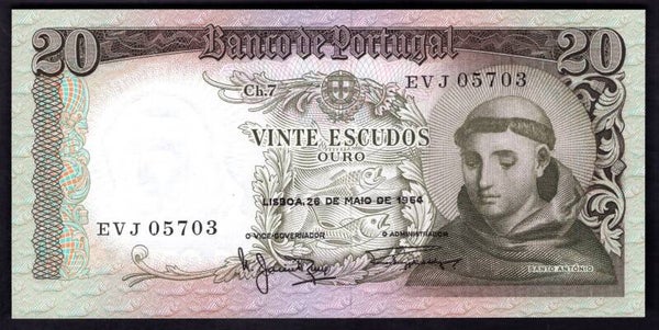 Portugal. 20 Escudos 26-5-1964 (WPM 167) EVJ 05703 AU.  DY20448