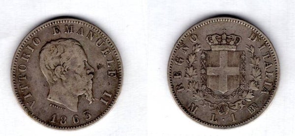 Italy. One Lira 1863M.   dy20455