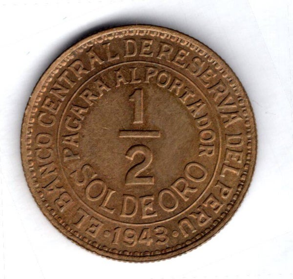 Peru. 1/2 Sol 1943 AU.   DY20473