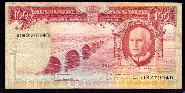 Angola. 100 Escudos 1962 (WPM 94a). 8UR270040 Fine.   DY20493