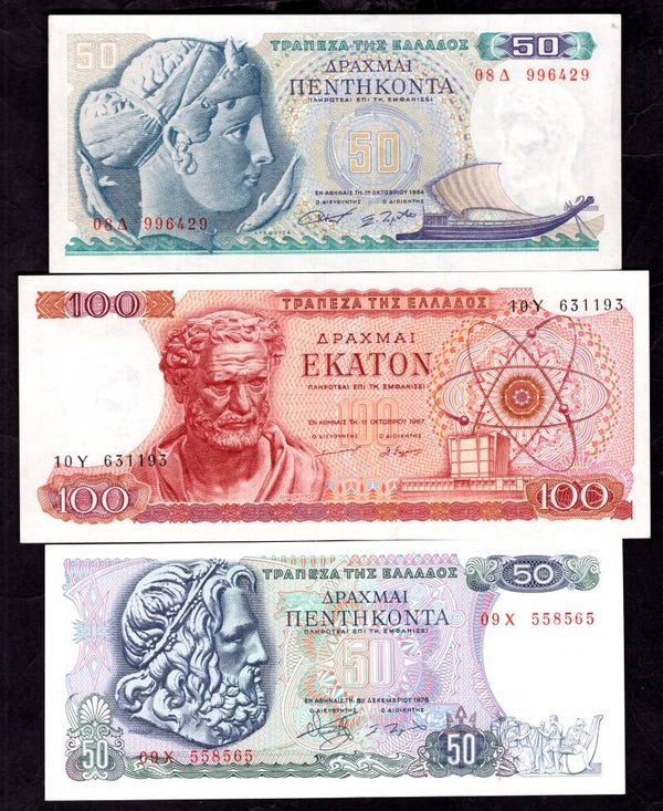 Greece. 6 Banknotes, details below.   DY20539