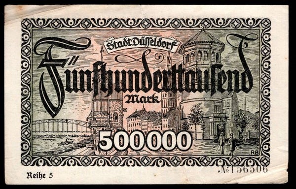 Germany. Dusseldorf. 500,000 Mark 1-8-1923 156506 GVF+.   DY20543