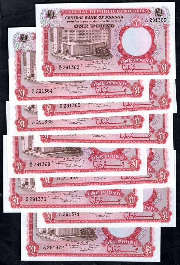 Nigeria. 10 x £1 (1967) Consecutive 291363-72 AU.  dy20585