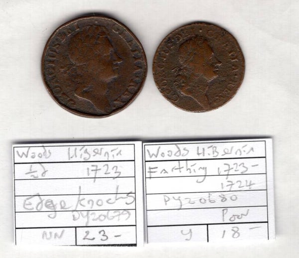 USA, Hibernia Woods 1/4d & 1/2d, 1720s. dy20679/dy20680