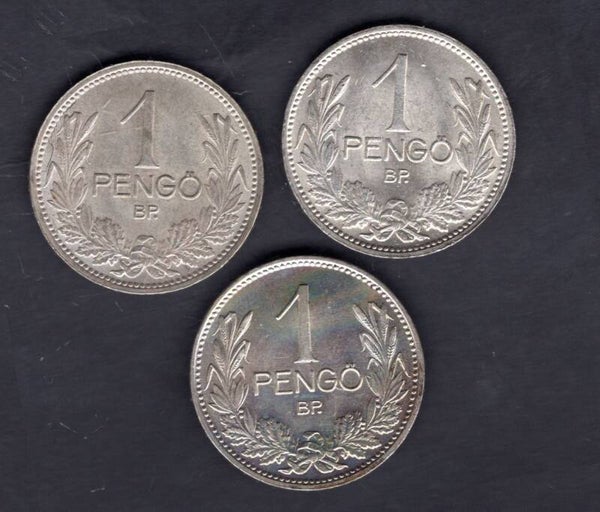 Hungary. 3 x One Pengo 1926, 1927 & 1937.   dy20737