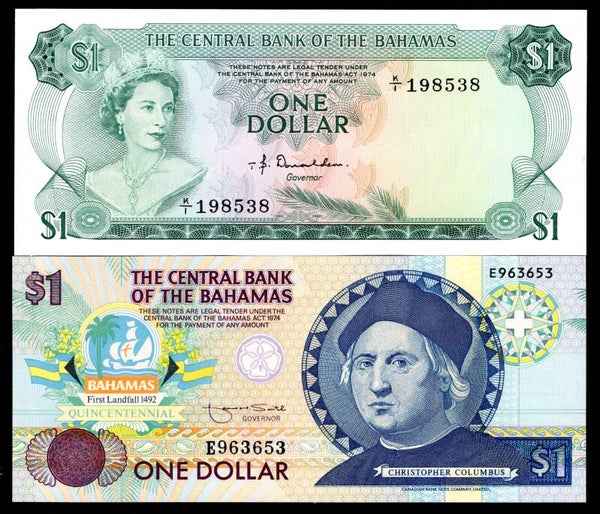 Bahamas. 2 x $1 1974 & 1992 AU-UNC & UNC.  dy20825