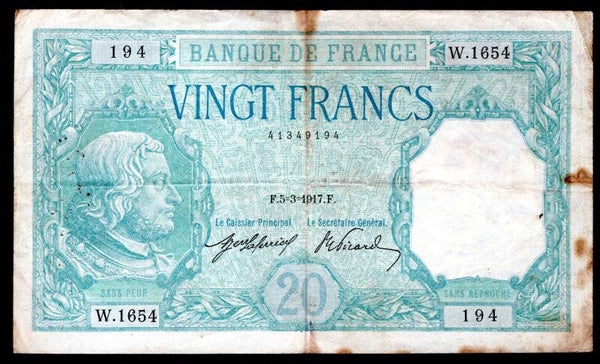France. 20 Francs 5-3-1917 41349194 Crisp F-VF.   dy20847