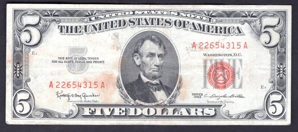 USA. Legal Tender. $5 series 1963 Crisp F-VF.  dy20867