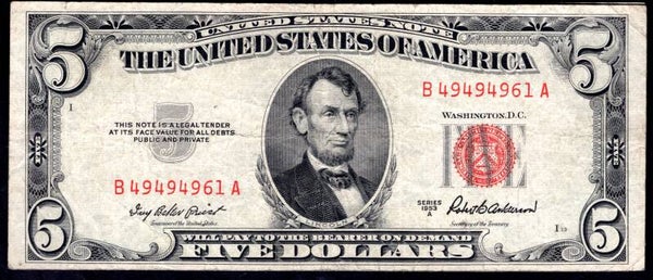 USA. Legal Tender $5 series 1953A Fine.  dy20876