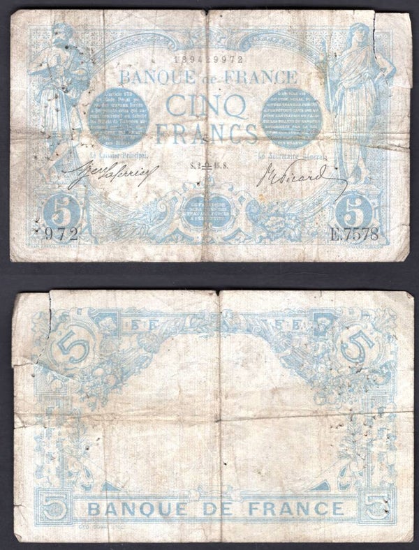 France. Five Francs 1915 Crisp NF.     dy20882